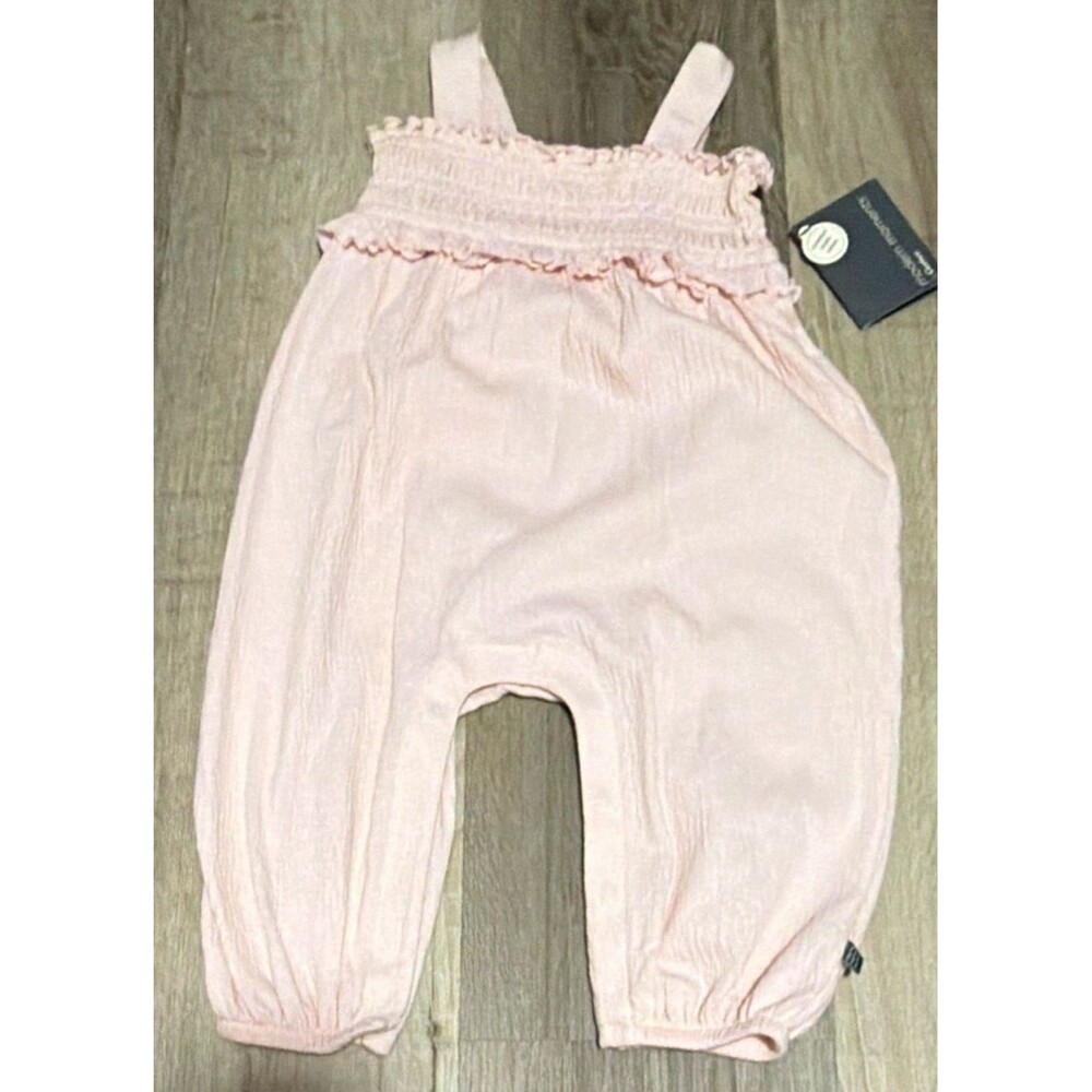 Girls Pink Solid Smocked Sleeveless Romper One-Piece Size 12 mn. NWT A4